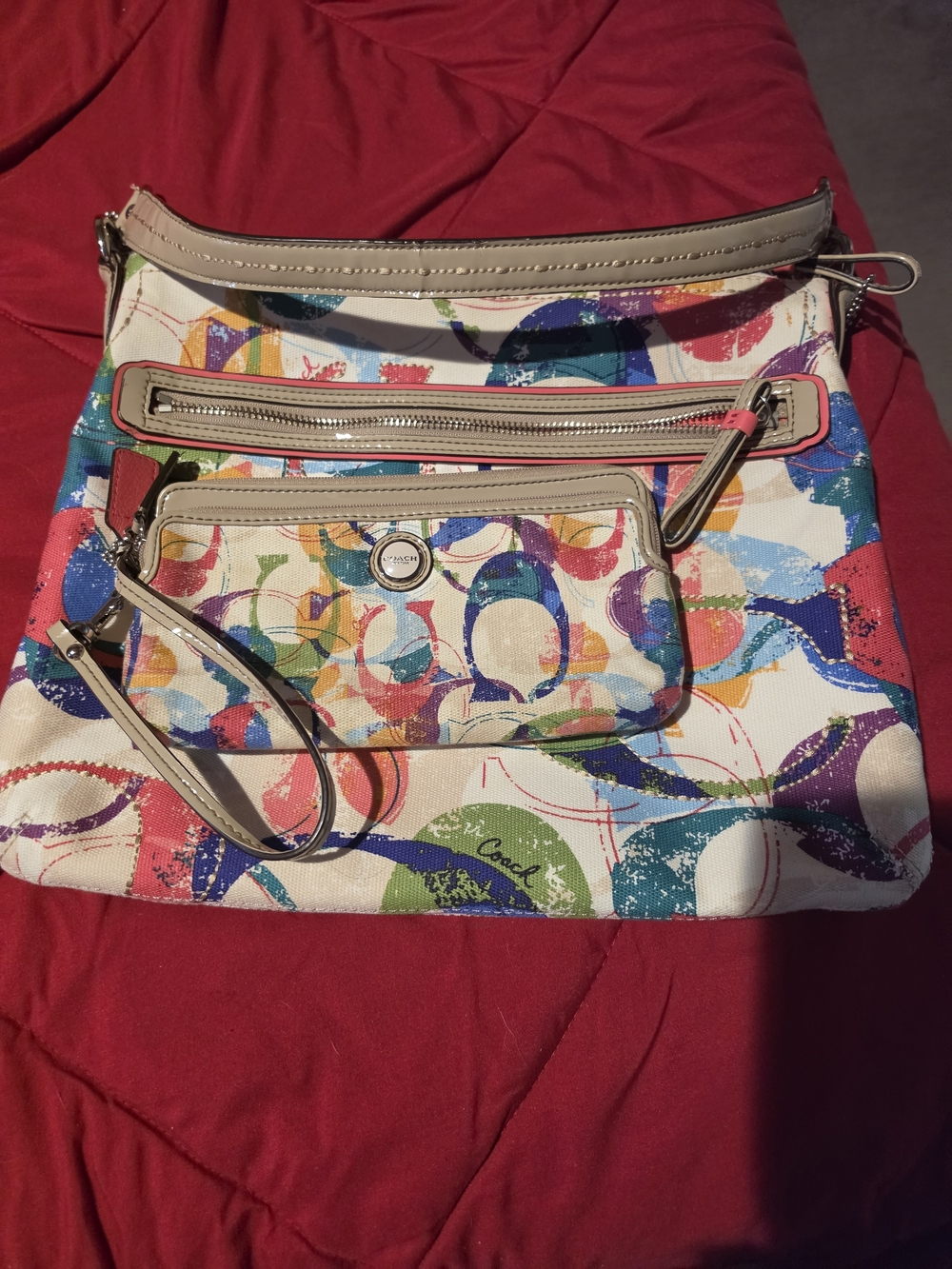 Coach Multicolor Signature Circle Print Canvas Shoulder Bag with Wristlet